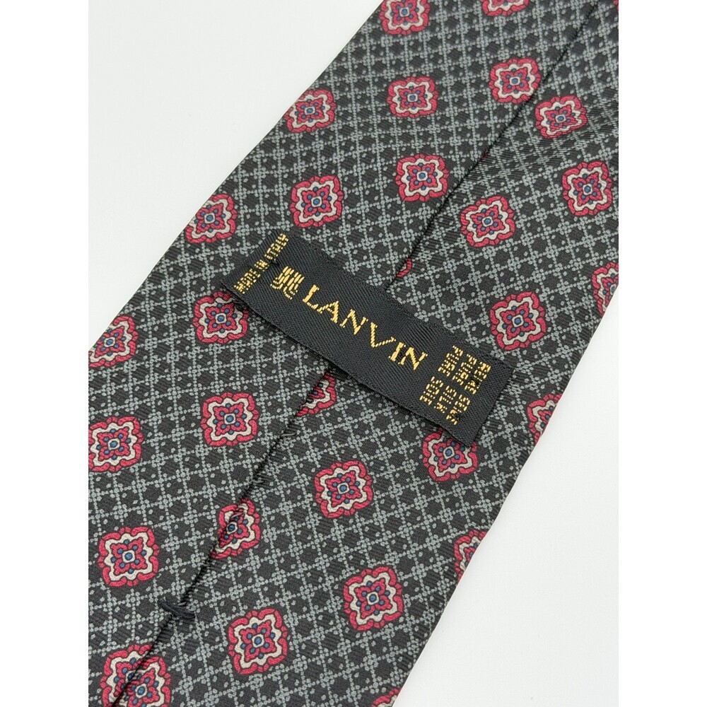 Lanvin Luxury Pure Silk Tie Geometric Lattice Patterned Floral Made in Italy